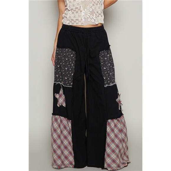 NWT POL Drawstring Star Patch Contrast Wide Leg Pants - Picture 1 of 4